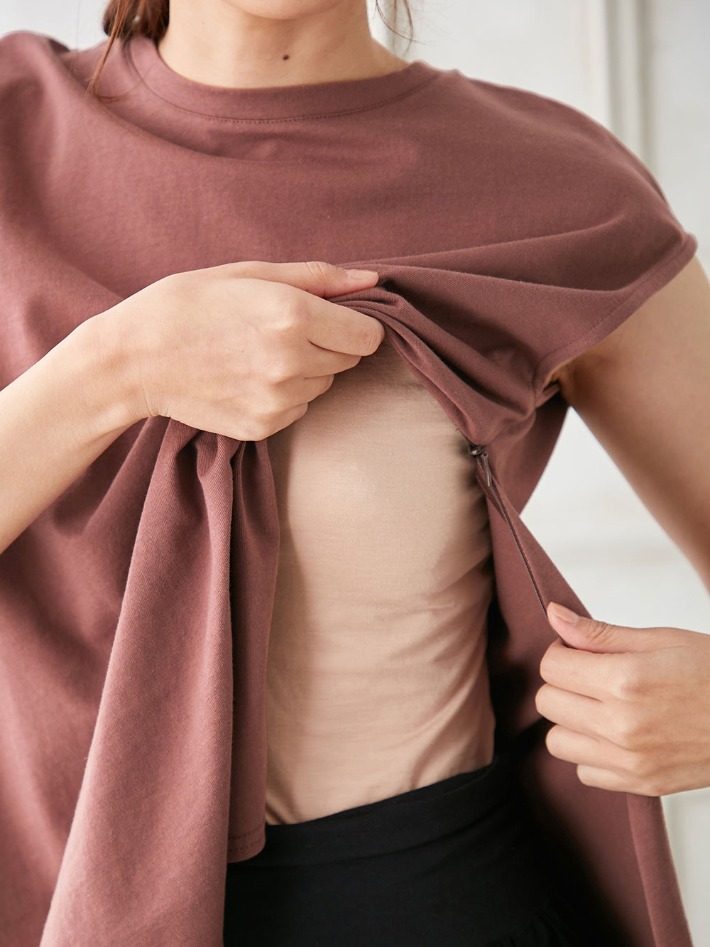 マタニティ トップス|コットン100％フレンチスリーブトップス　マタニティ・授乳服