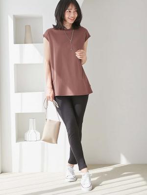 マタニティ トップス|コットン100％フレンチスリーブトップス　マタニティ・授乳服|ブラウンパープル