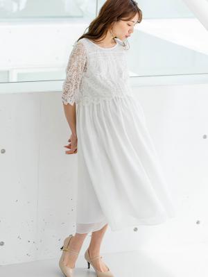レース×シフォンフォーマルワンピース　マタニティ・授乳服【出産後も長く使える】10170