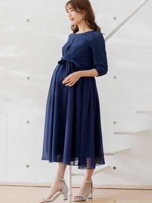 マタニティ ワンピース|シフォンタックフォーマルワンピース　マタニティ・授乳服【出産後も長く使える】|ネイビー