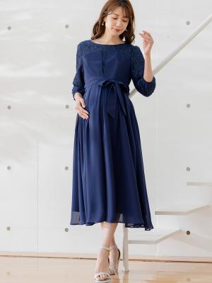 マタニティ ワンピース|シフォンタックフォーマルワンピース　マタニティ・授乳服【出産後も長く使える】|ネイビー