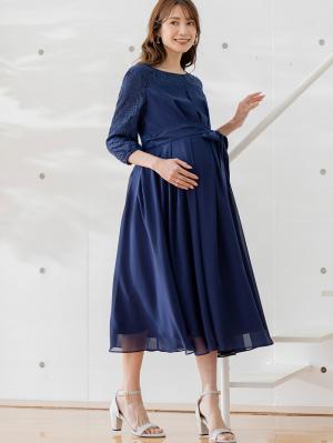 マタニティ ワンピース|シフォンタックフォーマルワンピース　マタニティ・授乳服【出産後も長く使える】|ネイビー