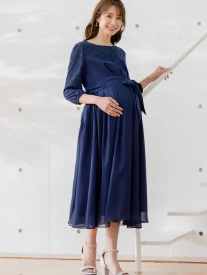 マタニティ ワンピース|シフォンタックフォーマルワンピース　マタニティ・授乳服【出産後も長く使える】|ネイビー