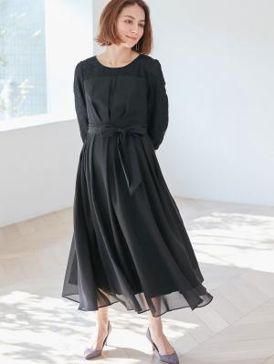 マタニティ ワンピース|シフォンタックフォーマルワンピース　マタニティ・授乳服【出産後も長く使える】|ブラック