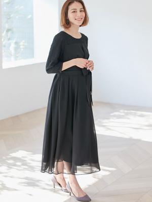 マタニティ ワンピース|シフォンタックフォーマルワンピース　マタニティ・授乳服【出産後も長く使える】|ブラック