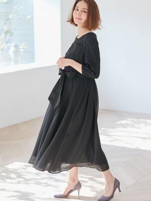 マタニティ ワンピース|シフォンタックフォーマルワンピース　マタニティ・授乳服【出産後も長く使える】|ブラック