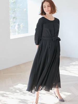 マタニティ ワンピース|シフォンタックフォーマルワンピース　マタニティ・授乳服【出産後も長く使える】|ブラック