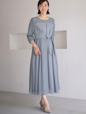 マタニティ ワンピース|シフォンタックフォーマルワンピース　マタニティ・授乳服【出産後も長く使える】|ブルーグレー