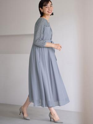 マタニティ ワンピース|シフォンタックフォーマルワンピース　マタニティ・授乳服【出産後も長く使える】|ブルーグレー