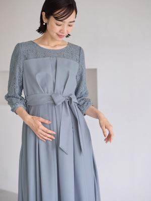 マタニティ ワンピース|シフォンタックフォーマルワンピース　マタニティ・授乳服【出産後も長く使える】|ブルーグレー