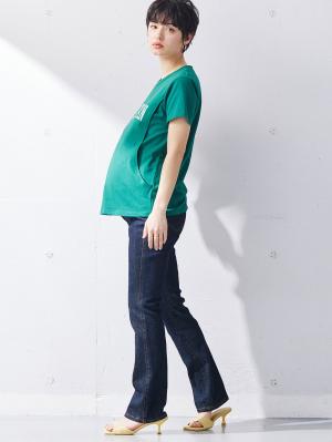 マタニティ トップス|ロゴTシャツ マタニティ・授乳服【出産後も長く使える】|MANHATTANグリーン