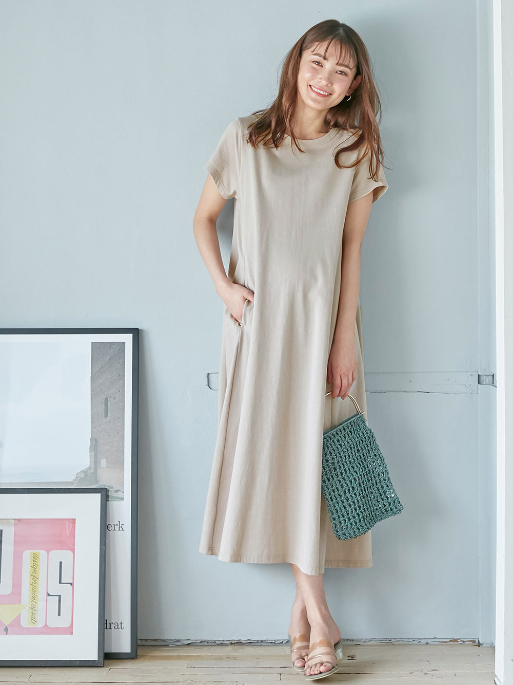 マタニティ ワンピース 出産後も長く使える Aライン半袖ワンピース レギュラー丈 マタニティ 授乳服 マタニティウェア 授乳服通販 エンジェリーベ 公式