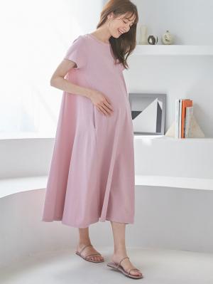 マタニティ ワンピース|Aライン半袖ワンピース（レギュラー丈）　マタニティ・授乳服【出産後も長く使える】|モーヴ