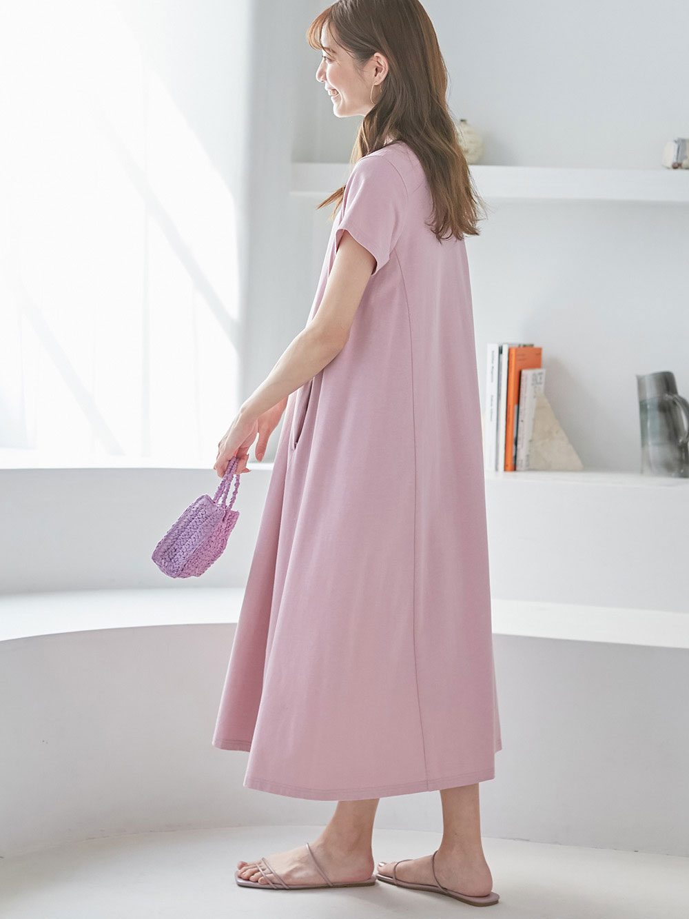 マタニティ ワンピース|Aライン半袖ワンピース（レギュラー丈）　マタニティ・授乳服【出産後も長く使える】|モーヴ