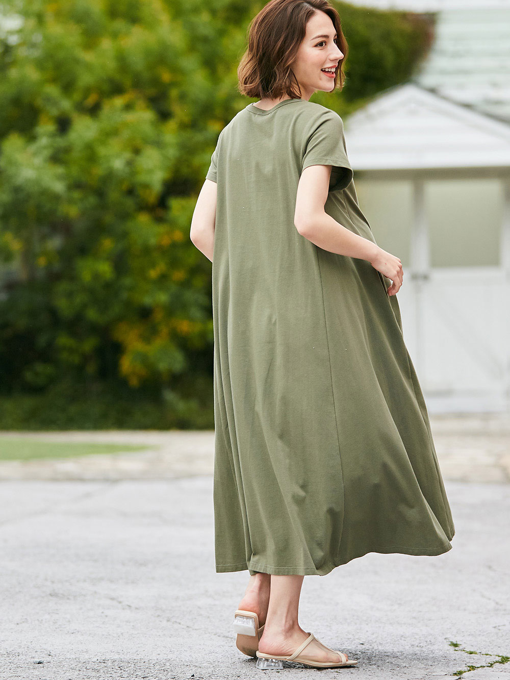 市場 マタニティ ワンピース スマホが入るポケット ロングワンピース 授乳しやすい 授乳服 らくちん Aライン半袖ワンピース レギュラー丈
