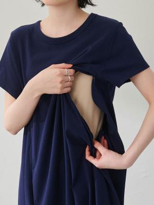 マタニティ ワンピース|Aライン半袖ワンピース（レギュラー丈）　マタニティ・授乳服【出産後も長く使える】