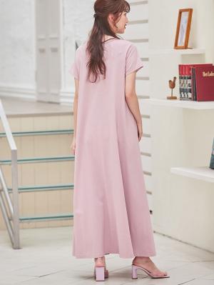 マタニティ ワンピース|Aライン半袖ワンピース（ロング丈）　マタニティ・授乳服【出産後も長く使える】|モーヴ