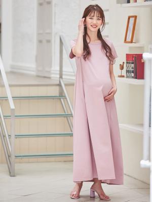 マタニティ ワンピース|Aライン半袖ワンピース（ロング丈）　マタニティ・授乳服【出産後も長く使える】|モーヴ