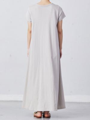 マタニティ ワンピース|Aライン半袖ワンピース（ロング丈）　マタニティ・授乳服【出産後も長く使える】