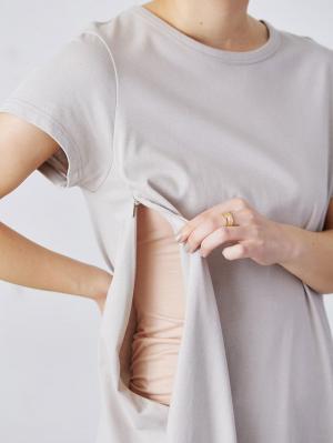 マタニティ ワンピース|Aライン半袖ワンピース（ロング丈）　マタニティ・授乳服【出産後も長く使える】