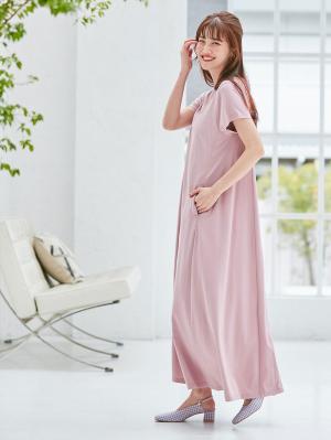 マタニティ ワンピース|Aライン半袖ワンピース（ロング丈）　マタニティ・授乳服【出産後も長く使える】