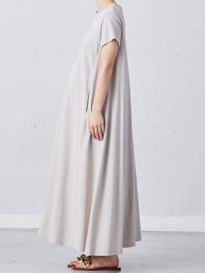 マタニティ ワンピース|Aライン半袖ワンピース（ロング丈）　マタニティ・授乳服【出産後も長く使える】