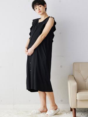 マタニティ パジャマ・ルームウェア|ラッフルスリーブ2WAYネグリジェ　マタニティ・授乳パジャマ|ブラック