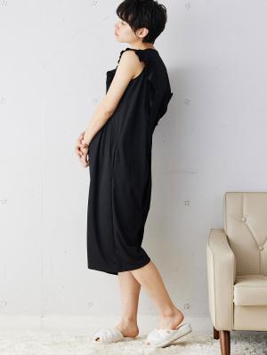 マタニティ パジャマ・ルームウェア|ラッフルスリーブ2WAYネグリジェ　マタニティ・授乳パジャマ|ブラック