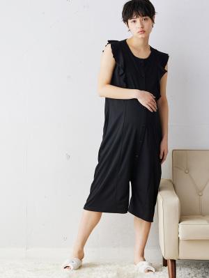 マタニティ パジャマ・ルームウェア|ラッフルスリーブ2WAYネグリジェ　マタニティ・授乳パジャマ|ブラック