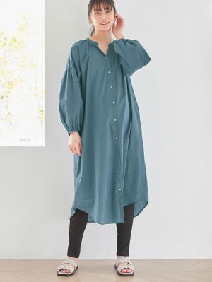 マタニティ ワンピース|コットンローン２WAYボリュームスリーブワンピース　マタニティ・授乳服【出産後も長く使える】|ブルー