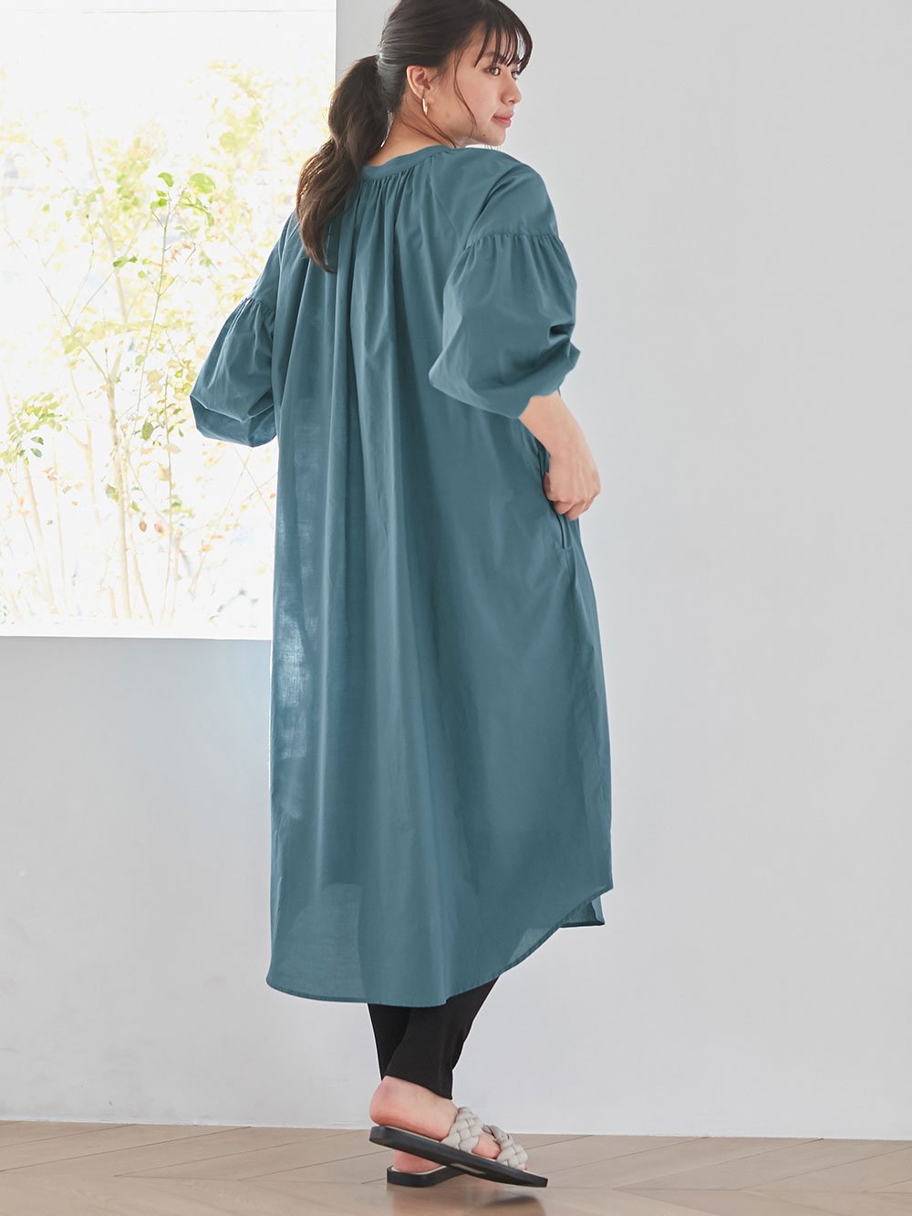 マタニティ ワンピース|コットンローン２WAYボリュームスリーブワンピース　マタニティ・授乳服【出産後も長く使える】