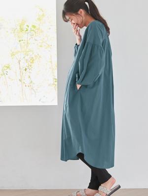 マタニティ ワンピース|コットンローン２WAYボリュームスリーブワンピース　マタニティ・授乳服【出産後も長く使える】|ブルー