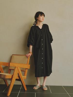 マタニティ ワンピース|コットンローン２WAYボリュームスリーブワンピース　マタニティ・授乳服【出産後も長く使える】|ブラック