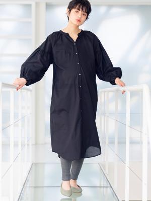 マタニティ ワンピース|コットンローン２WAYボリュームスリーブワンピース　マタニティ・授乳服【出産後も長く使える】|ブラック