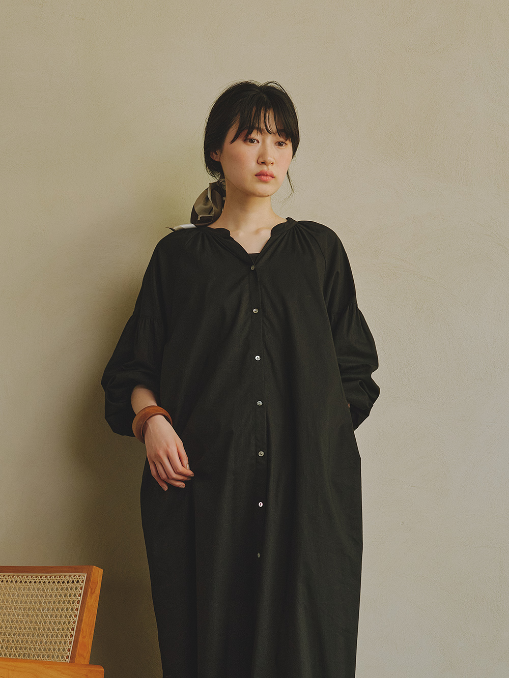 マタニティ ワンピース|コットンローン２WAYボリュームスリーブワンピース　マタニティ・授乳服【出産後も長く使える】|ブラック