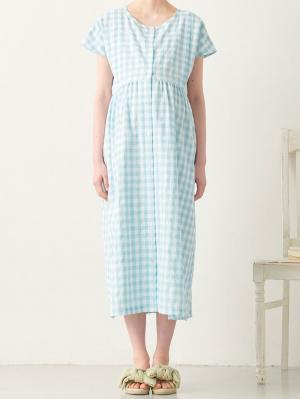 マタニティ パジャマ・ルームウェア|ギンガムチェックギャザーワンピースネグリジェ　マタニティ・授乳パジャマ