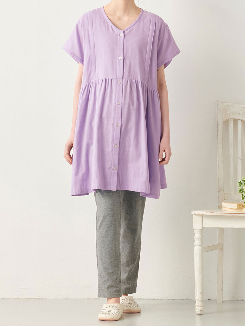 マタニティ パジャマ・ルームウェア|Wガーゼウエスト切替半袖パジャマ&産後も使えるレギンスパジャマ マタニティ・授乳パジャマ