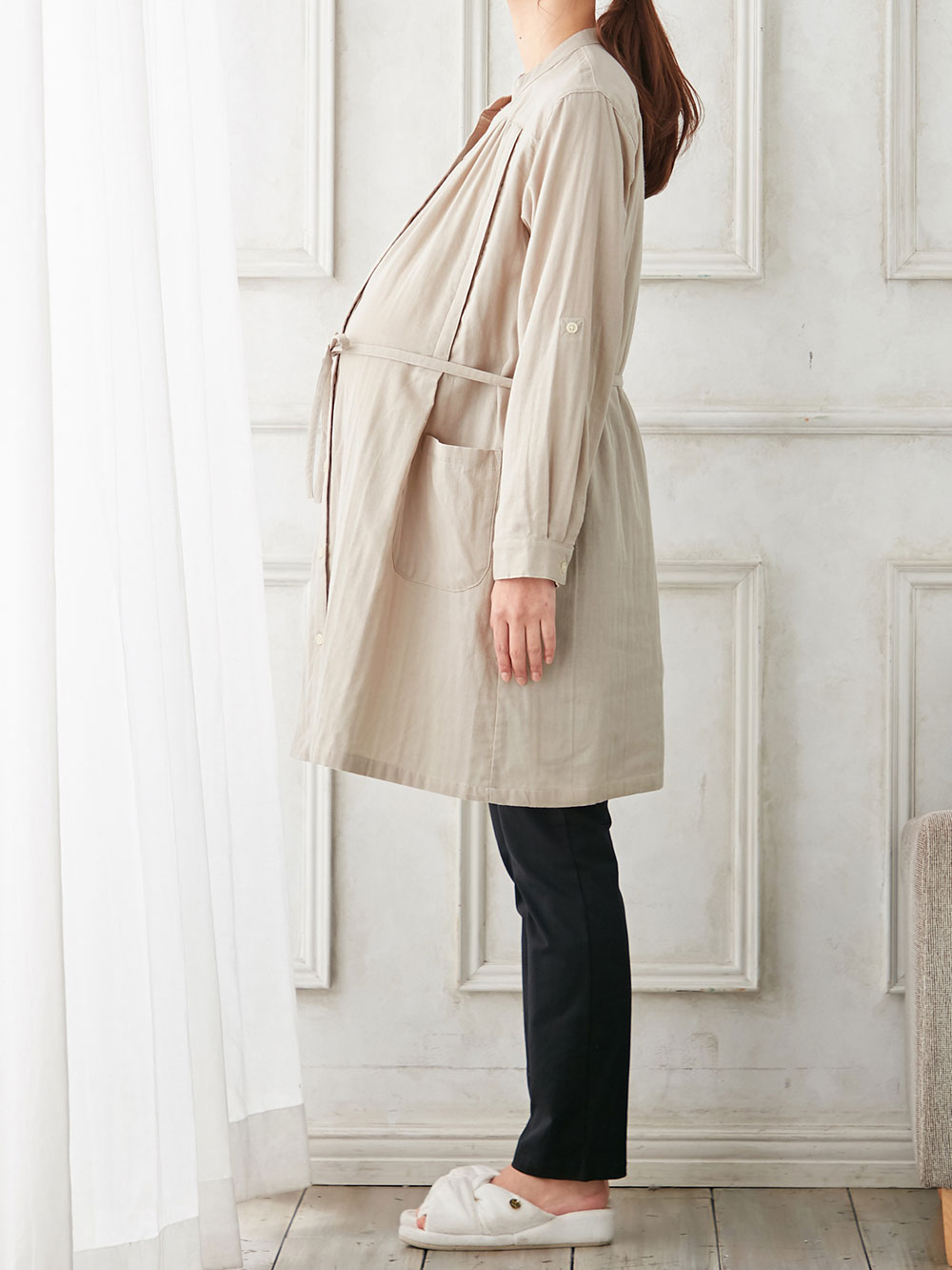 マタニティ パジャマ・ルームウェア|Ｗガーゼスリットネックワンピース＆産後も使えるレギンスパジャマ　マタニティ・授乳パジャマ