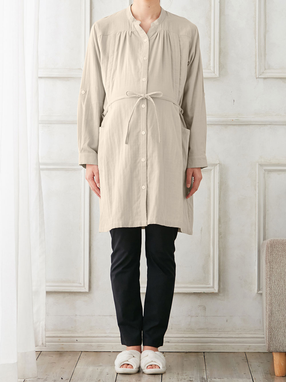 マタニティ パジャマ・ルームウェア|Ｗガーゼスリットネックワンピース＆産後も使えるレギンスパジャマ　マタニティ・授乳パジャマ