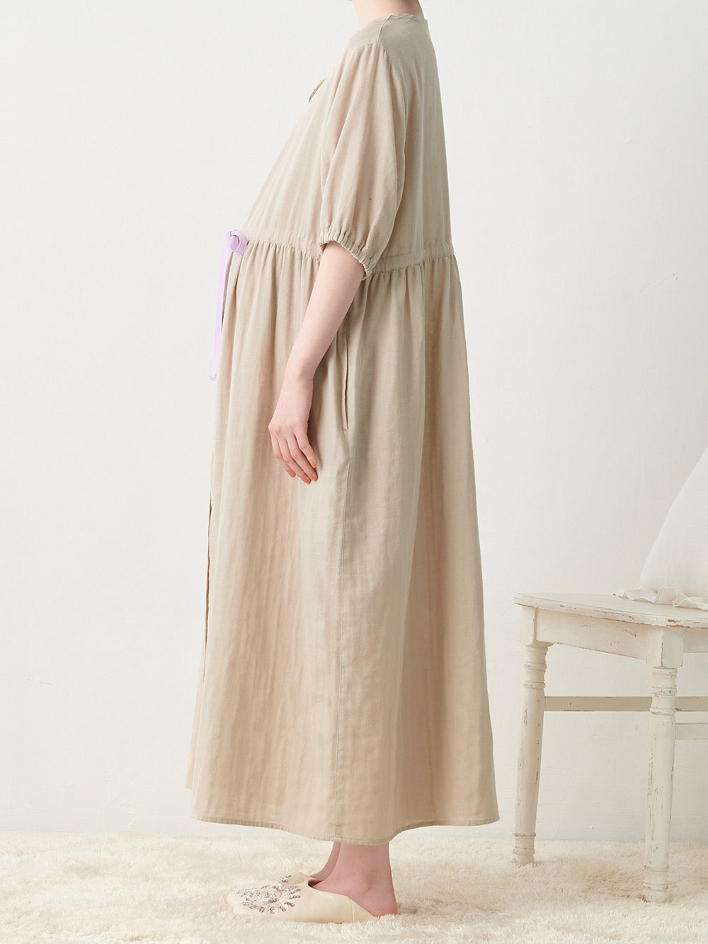 マタニティ パジャマ・ルームウェア|Ｗガーゼウエストリボンネグリジェ　マタニティ・授乳パジャマ