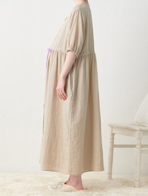 マタニティ パジャマ・ルームウェア|Ｗガーゼウエストリボンネグリジェ　マタニティ・授乳パジャマ