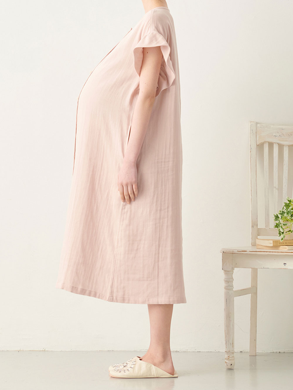 マタニティ パジャマ・ルームウェア|fairy（フェアリー）ダブルガーゼ半袖ワンピース　ネグリジェパジャマ（フロントスナップ）　マタニティ・授乳パジャマ