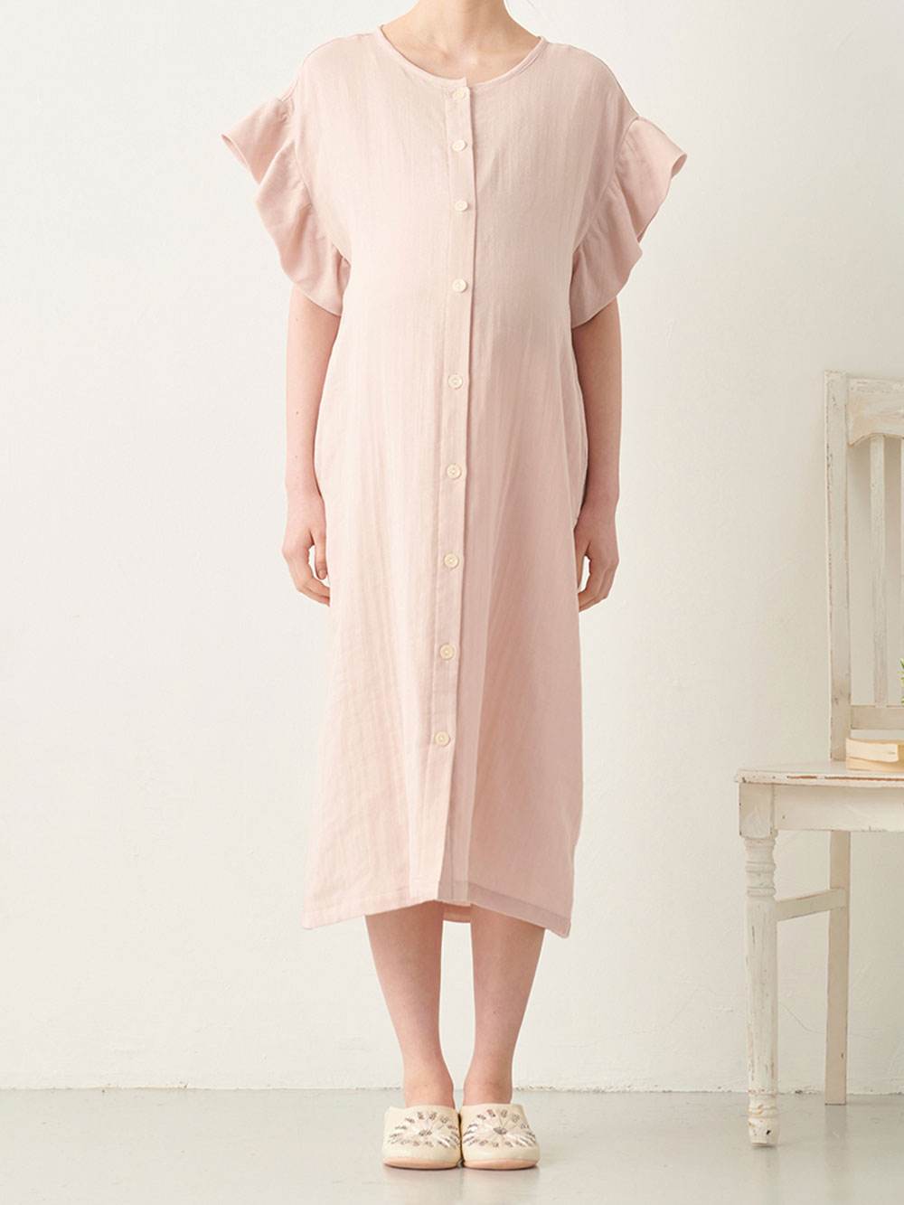 マタニティ パジャマ・ルームウェア|fairy（フェアリー）ダブルガーゼ半袖ワンピース　ネグリジェパジャマ（フロントスナップ）　マタニティ・授乳パジャマ