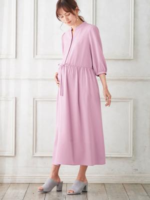 ボリュームスリーブドロストギャザーワンピース　マタニティ・授乳服【出産後も長く使える】10185