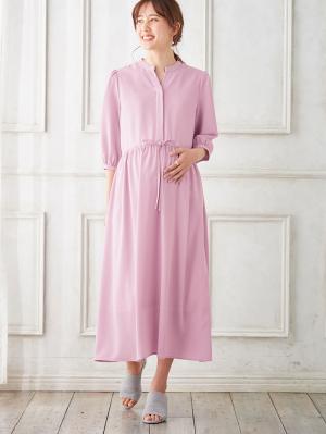 マタニティ ワンピース|ボリュームスリーブドロストギャザーワンピース マタニティ・授乳服【出産後も長く使える】|ピンク