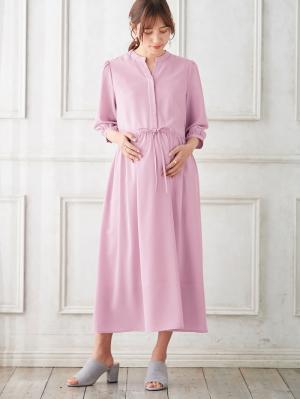 マタニティ ワンピース|ボリュームスリーブドロストギャザーワンピース マタニティ・授乳服【出産後も長く使える】|ピンク