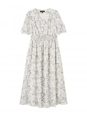 マタニティ ワンピース|ウエストシャーリングプリントロングワンピース　マタニティ・授乳服【出産後も長く使える】|ホワイト