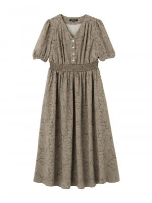 ウエストシャーリングプリントロングワンピース　マタニティ・授乳服【出産後も長く使える】 10186