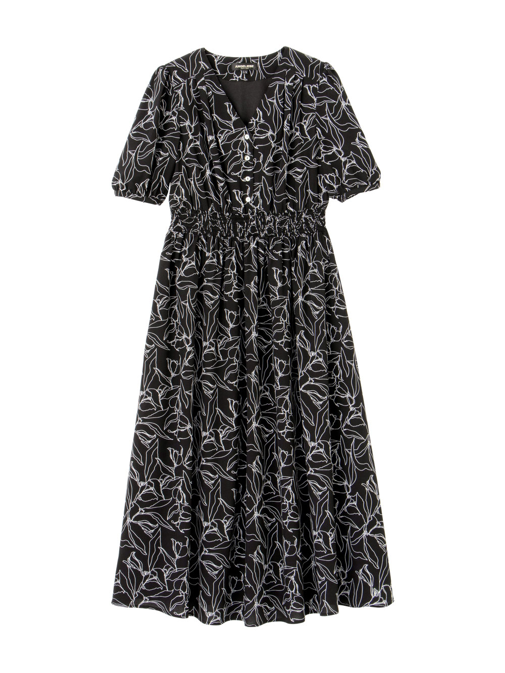 マタニティ ワンピース|ウエストシャーリングプリントロングワンピース　マタニティ・授乳服【出産後も長く使える】|ブラック