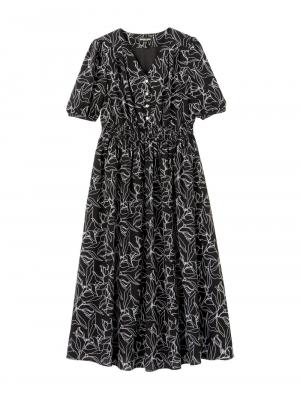 マタニティ ワンピース|ウエストシャーリングプリントロングワンピース　マタニティ・授乳服【出産後も長く使える】|ブラック